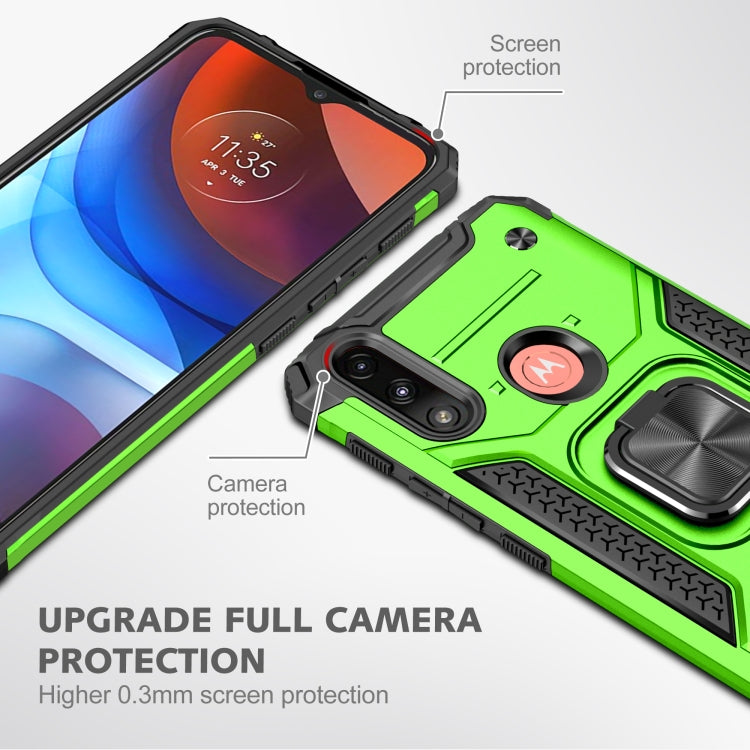 For Motorola Moto E7 Power Magnetic Armor Shockproof TPU + PC Phone Case with Metal Ring Holder