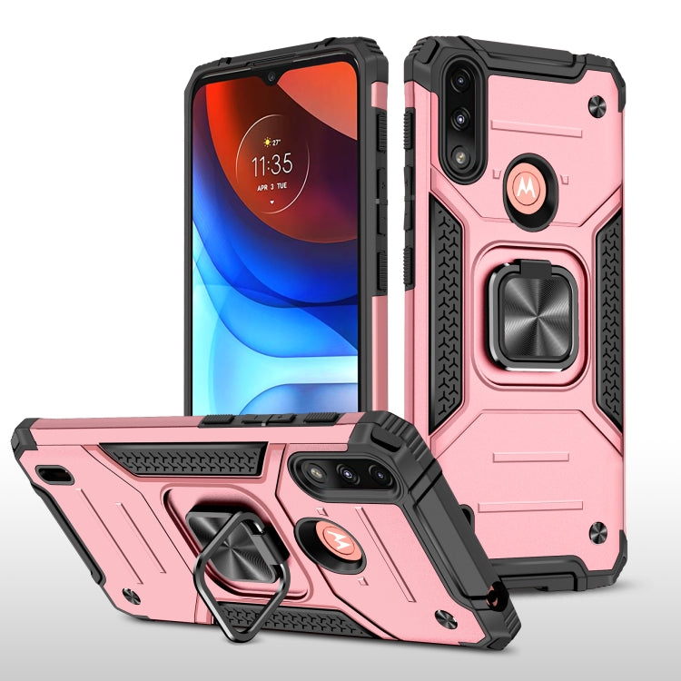 For Motorola Moto E7 Power Magnetic Armor Shockproof TPU + PC Phone Case with Metal Ring Holder