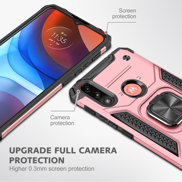 For Motorola Moto E7 Power Magnetic Armor Shockproof TPU + PC Phone Case with Metal Ring Holder