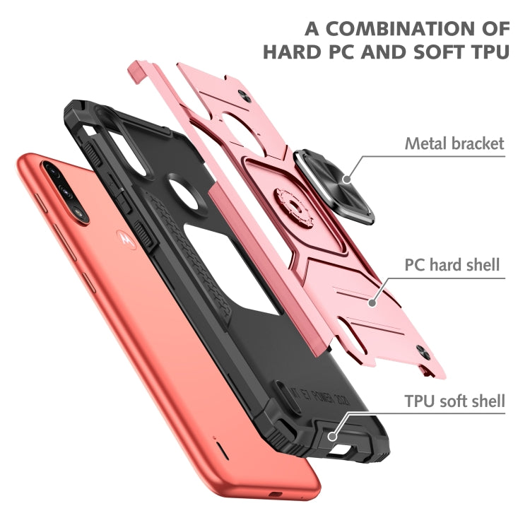 For Motorola Moto E7 Power Magnetic Armor Shockproof TPU + PC Phone Case with Metal Ring Holder