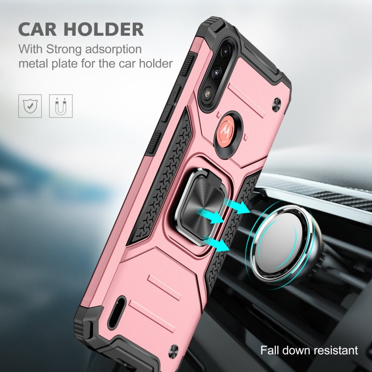 For Motorola Moto E7 Power Magnetic Armor Shockproof TPU + PC Phone Case with Metal Ring Holder