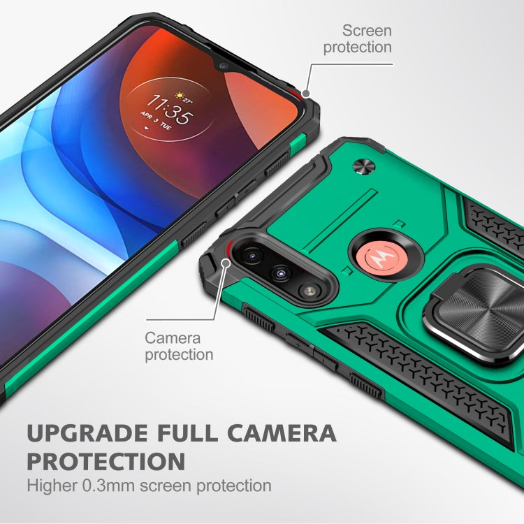 For Motorola Moto E7 Power Magnetic Armor Shockproof TPU + PC Phone Case with Metal Ring Holder