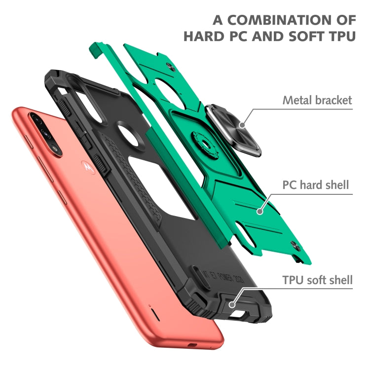 For Motorola Moto E7 Power Magnetic Armor Shockproof TPU + PC Phone Case with Metal Ring Holder