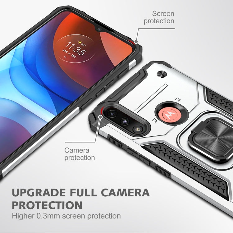 For Motorola Moto E7 Power Magnetic Armor Shockproof TPU + PC Phone Case with Metal Ring Holder