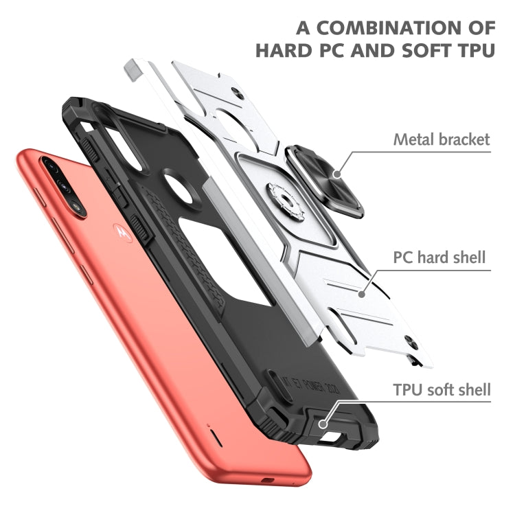 For Motorola Moto E7 Power Magnetic Armor Shockproof TPU + PC Phone Case with Metal Ring Holder
