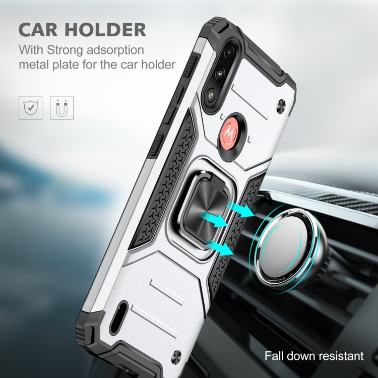 For Motorola Moto E7 Power Magnetic Armor Shockproof TPU + PC Phone Case with Metal Ring Holder