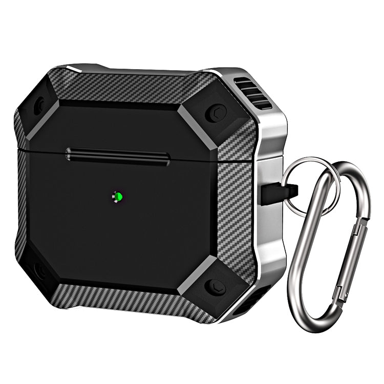 Carbon Fiber Texture TPU + PC Anti-fall Earphones Case with Hook For AirPods 3