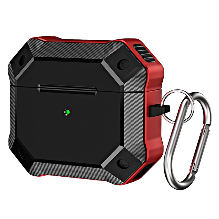 Carbon Fiber Texture TPU + PC Anti-fall Earphones Case with Hook For AirPods 3