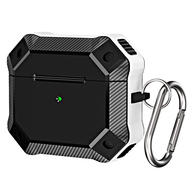 Carbon Fiber Texture TPU + PC Anti-fall Earphones Case with Hook For AirPods 3