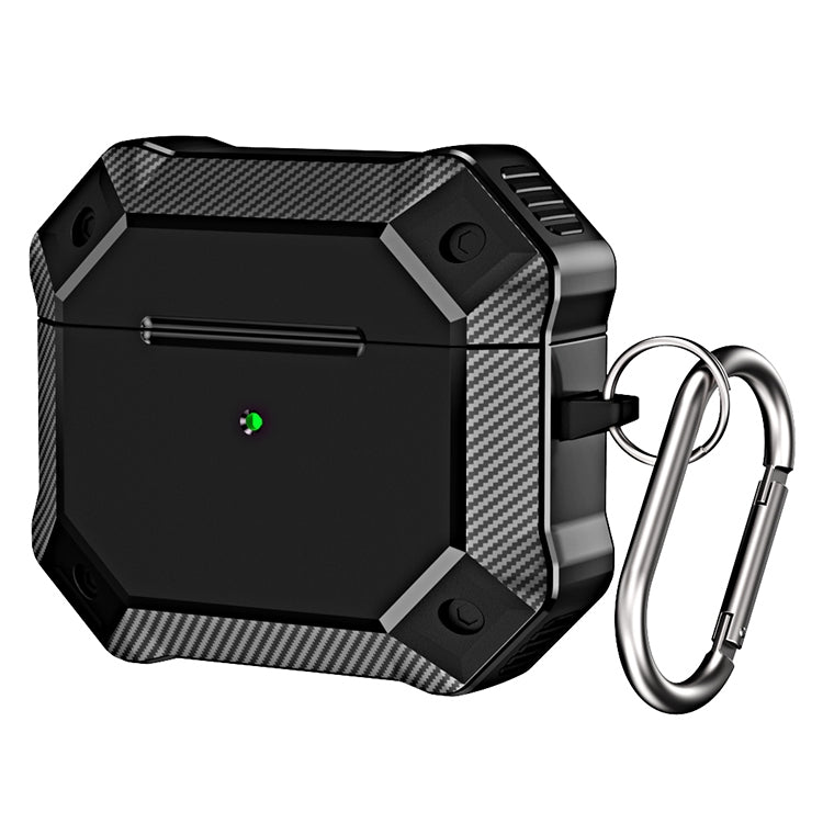 Carbon Fiber Texture TPU + PC Anti-fall Earphones Case with Hook For AirPods 3