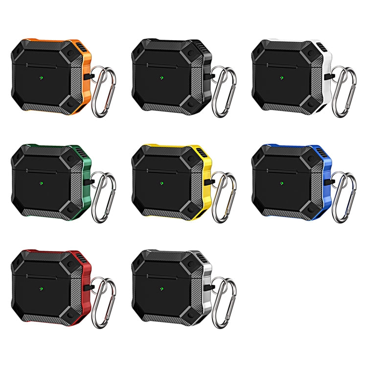 Carbon Fiber Texture TPU + PC Anti-fall Earphones Case with Hook For AirPods 3