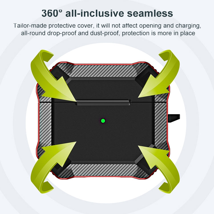 Carbon Fiber Texture TPU + PC Anti-fall Earphones Case with Hook For AirPods 3