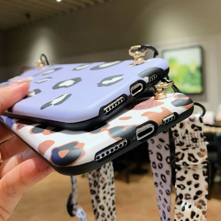For iPhone 13 Pro Max Leopard Crossbody Shockproof TPU Phone Case with Lanyard