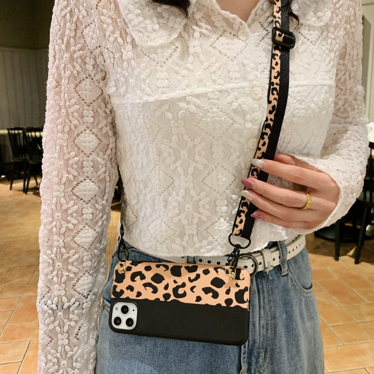 For iPhone 13 Pro Max Leopard Crossbody Shockproof TPU Phone Case with Lanyard
