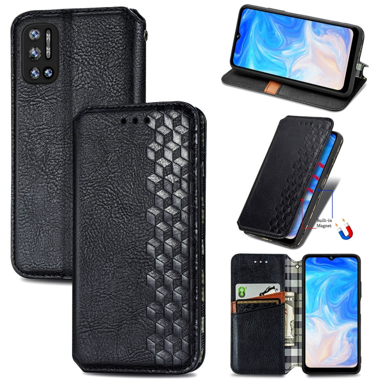 For Doogee N40 Pro Cubic Grid Pressed Horizontal Flip Magnetic Leather Case with Holder & Card Slots & Wallet