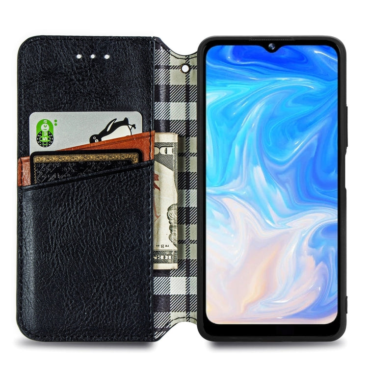 For Doogee N40 Pro Cubic Grid Pressed Horizontal Flip Magnetic Leather Case with Holder & Card Slots & Wallet