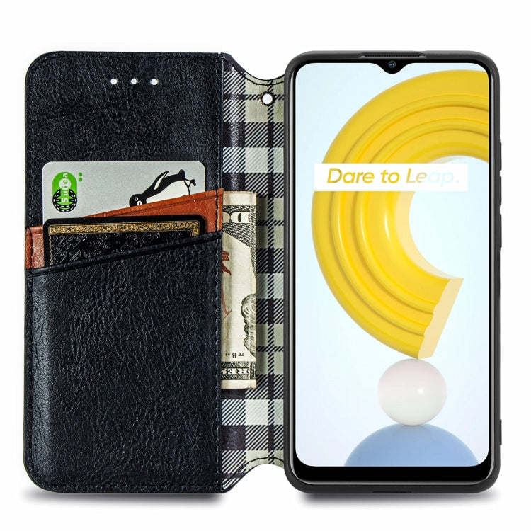 For OPPO Realme C21Y Cubic Grid Pressed Horizontal Flip Magnetic Leather Case with Holder & Card Slots & Wallet