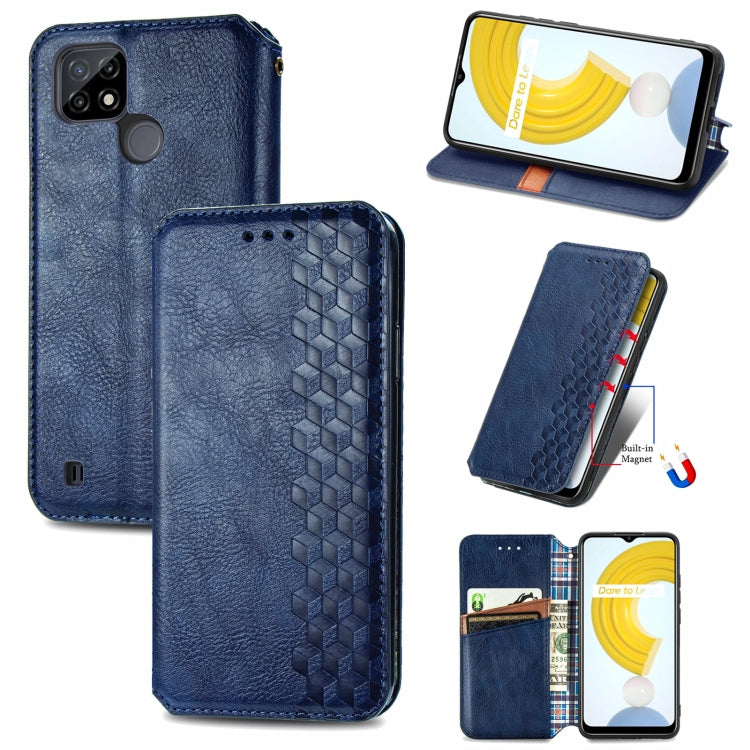 For OPPO Realme C21Y Cubic Grid Pressed Horizontal Flip Magnetic Leather Case with Holder & Card Slots & Wallet
