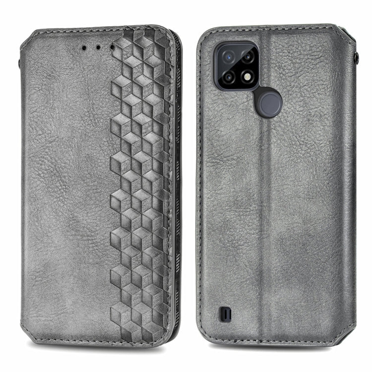 For OPPO Realme C21Y Cubic Grid Pressed Horizontal Flip Magnetic Leather Case with Holder & Card Slots & Wallet
