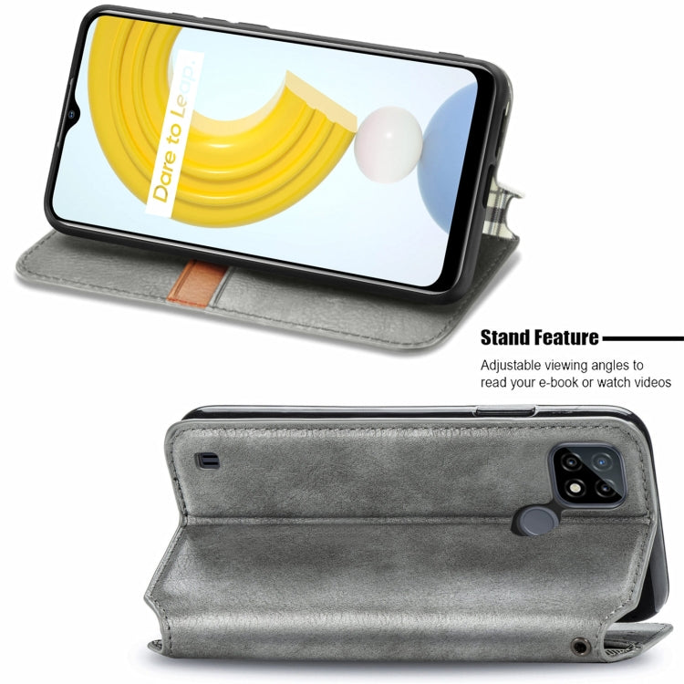 For OPPO Realme C21Y Cubic Grid Pressed Horizontal Flip Magnetic Leather Case with Holder & Card Slots & Wallet