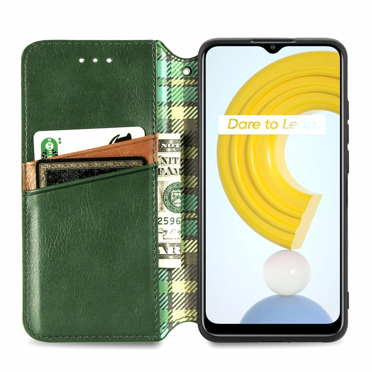 For OPPO Realme C21Y Cubic Grid Pressed Horizontal Flip Magnetic Leather Case with Holder & Card Slots & Wallet