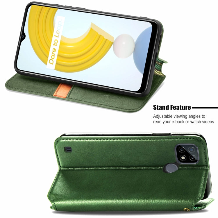For OPPO Realme C21Y Cubic Grid Pressed Horizontal Flip Magnetic Leather Case with Holder & Card Slots & Wallet