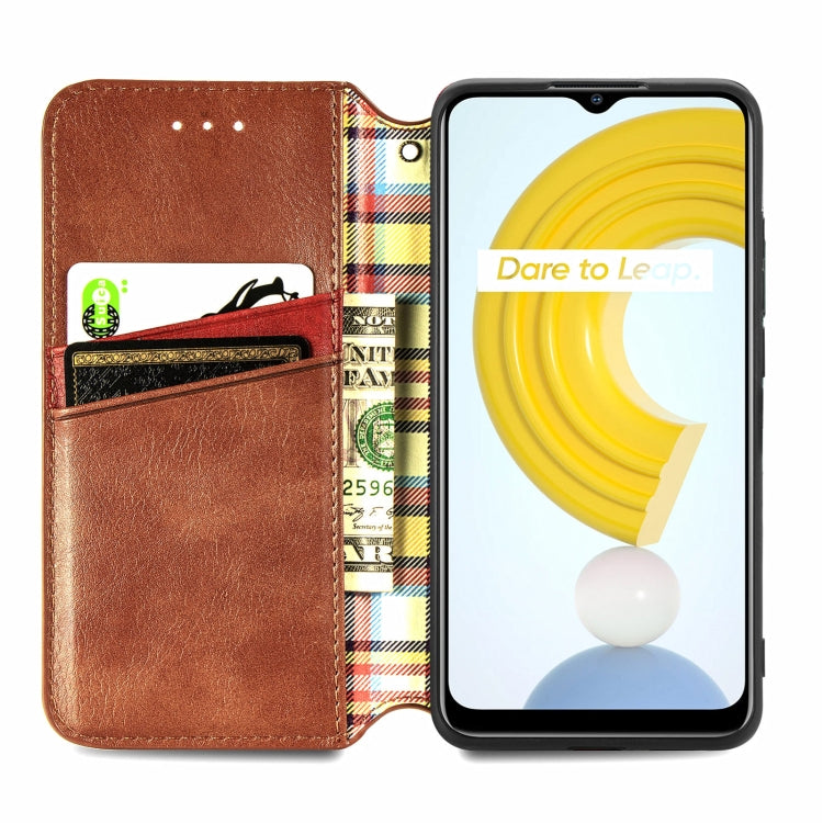 For OPPO Realme C21Y Cubic Grid Pressed Horizontal Flip Magnetic Leather Case with Holder & Card Slots & Wallet