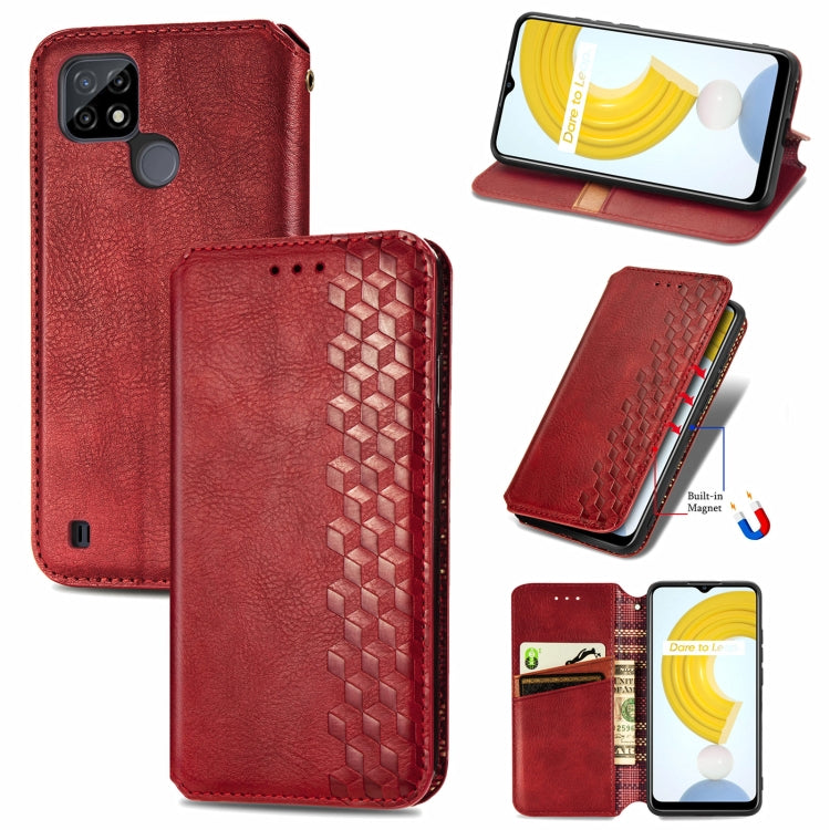 For OPPO Realme C21Y Cubic Grid Pressed Horizontal Flip Magnetic Leather Case with Holder & Card Slots & Wallet