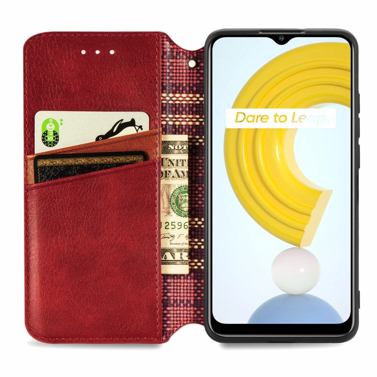 For OPPO Realme C21Y Cubic Grid Pressed Horizontal Flip Magnetic Leather Case with Holder & Card Slots & Wallet