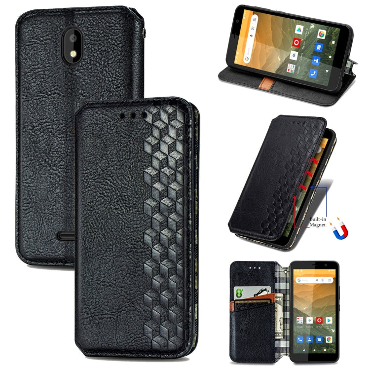 For Vodafone Smart E11 Cubic Grid Pressed Horizontal Flip Magnetic Leather Case with Holder & Card Slots & Wallet