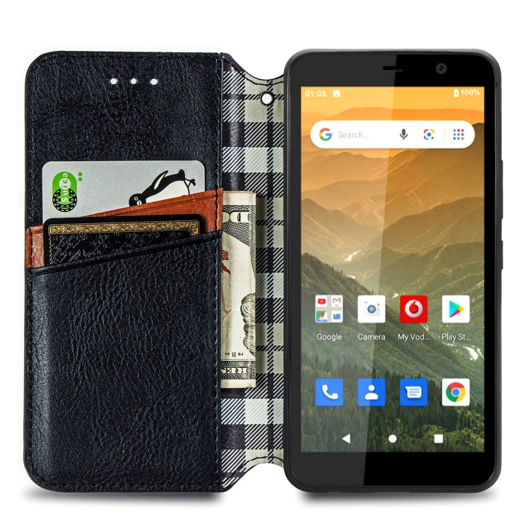 For Vodafone Smart E11 Cubic Grid Pressed Horizontal Flip Magnetic Leather Case with Holder & Card Slots & Wallet
