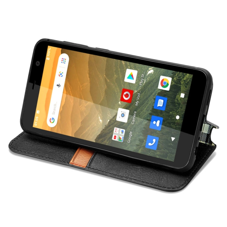 For Vodafone Smart E11 Cubic Grid Pressed Horizontal Flip Magnetic Leather Case with Holder & Card Slots & Wallet