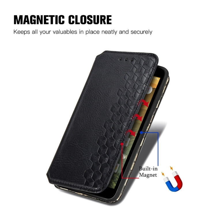 For Vodafone Smart E11 Cubic Grid Pressed Horizontal Flip Magnetic Leather Case with Holder & Card Slots & Wallet