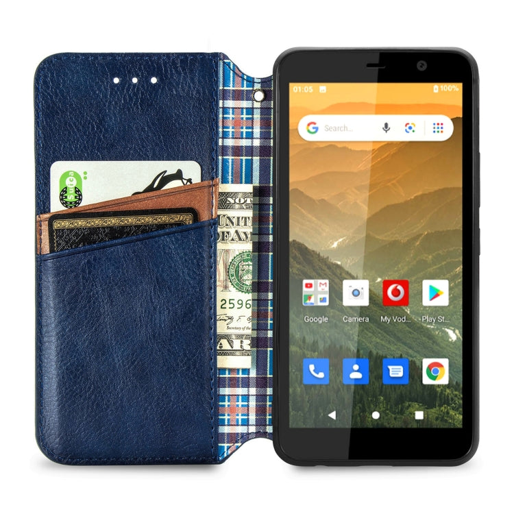 For Vodafone Smart E11 Cubic Grid Pressed Horizontal Flip Magnetic Leather Case with Holder & Card Slots & Wallet
