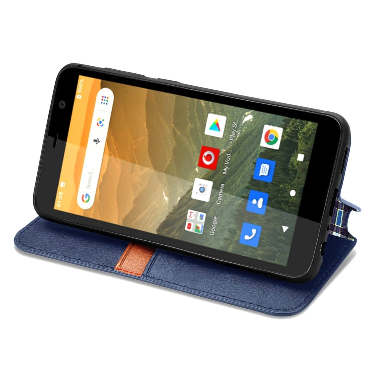 For Vodafone Smart E11 Cubic Grid Pressed Horizontal Flip Magnetic Leather Case with Holder & Card Slots & Wallet