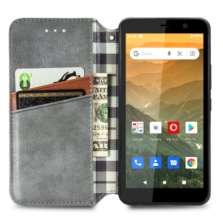 For Vodafone Smart E11 Cubic Grid Pressed Horizontal Flip Magnetic Leather Case with Holder & Card Slots & Wallet