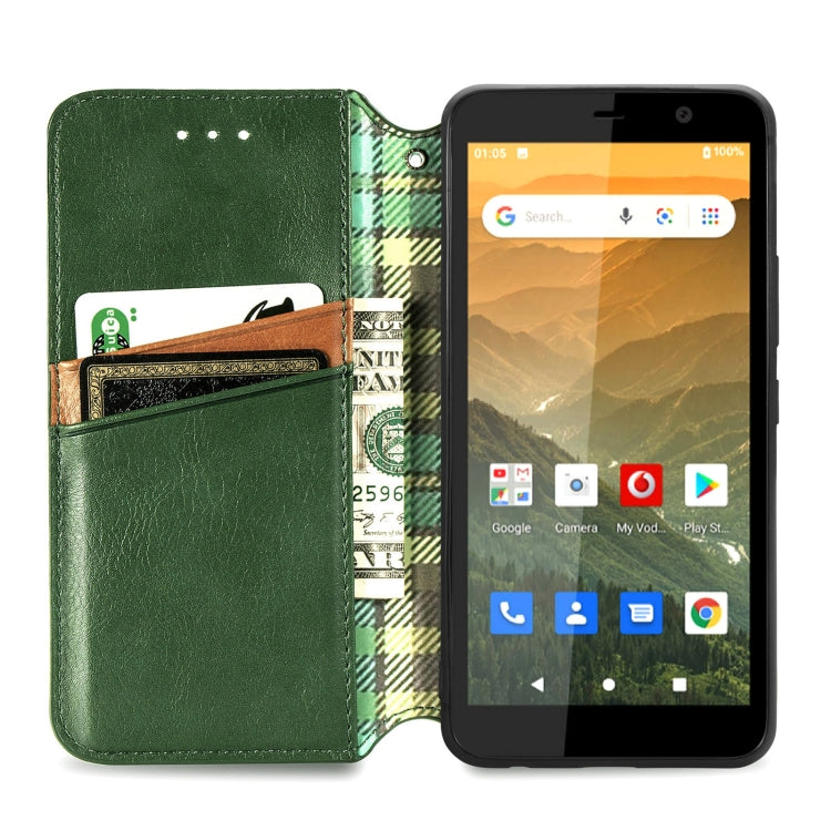 For Vodafone Smart E11 Cubic Grid Pressed Horizontal Flip Magnetic Leather Case with Holder & Card Slots & Wallet