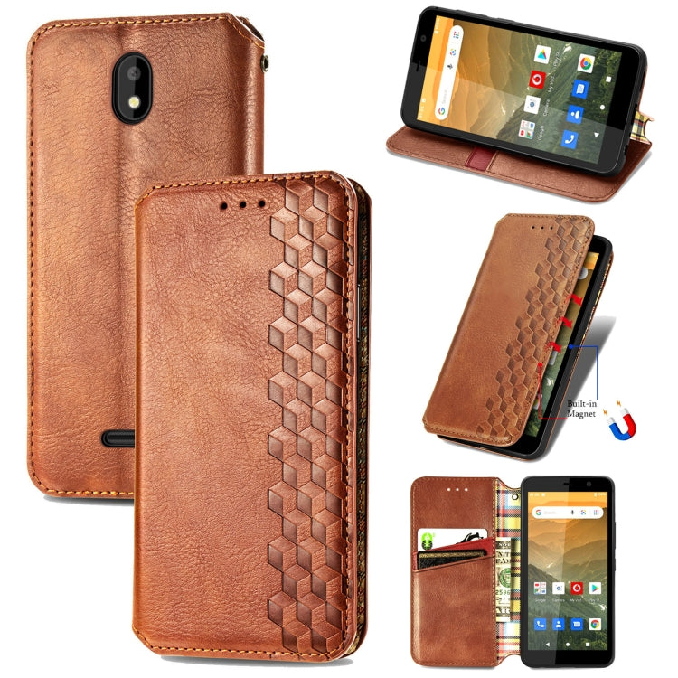 For Vodafone Smart E11 Cubic Grid Pressed Horizontal Flip Magnetic Leather Case with Holder & Card Slots & Wallet