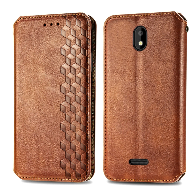 For Vodafone Smart E11 Cubic Grid Pressed Horizontal Flip Magnetic Leather Case with Holder & Card Slots & Wallet