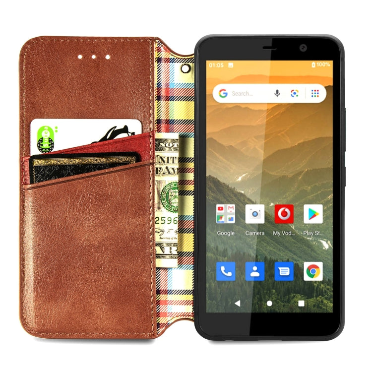 For Vodafone Smart E11 Cubic Grid Pressed Horizontal Flip Magnetic Leather Case with Holder & Card Slots & Wallet