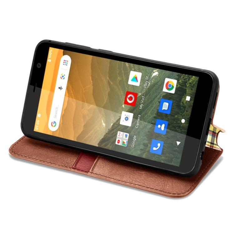 For Vodafone Smart E11 Cubic Grid Pressed Horizontal Flip Magnetic Leather Case with Holder & Card Slots & Wallet
