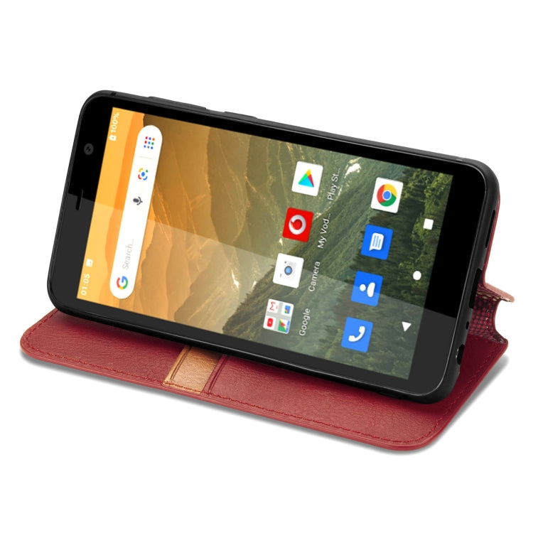 For Vodafone Smart E11 Cubic Grid Pressed Horizontal Flip Magnetic Leather Case with Holder & Card Slots & Wallet
