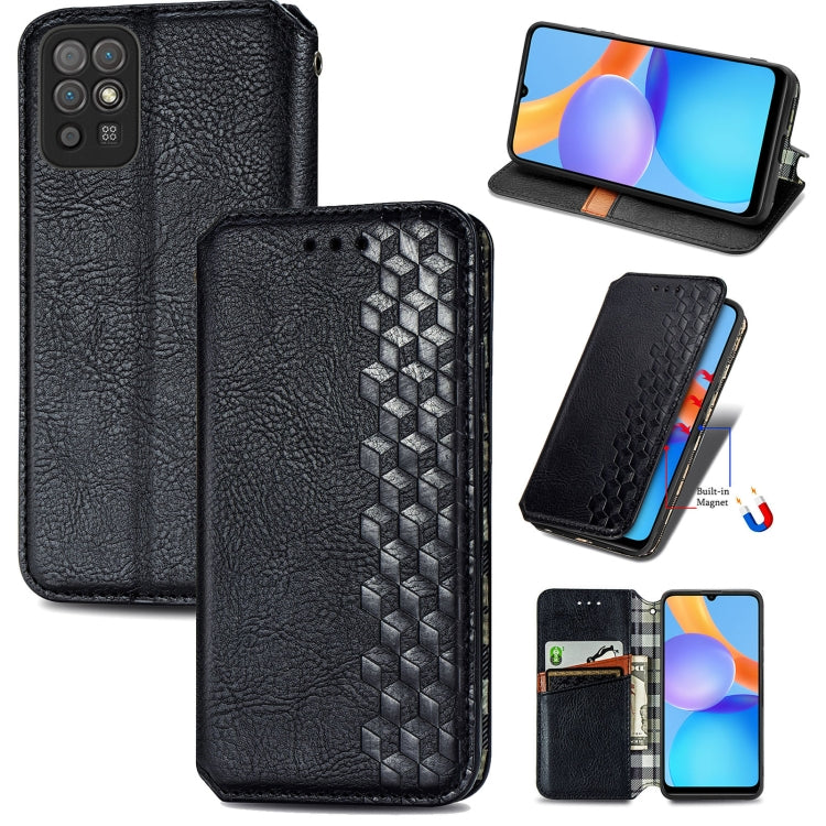 For Honor Play 5T Youth Cubic Grid Pressed Horizontal Flip Magnetic Leather Case with Holder & Card Slots & Wallet