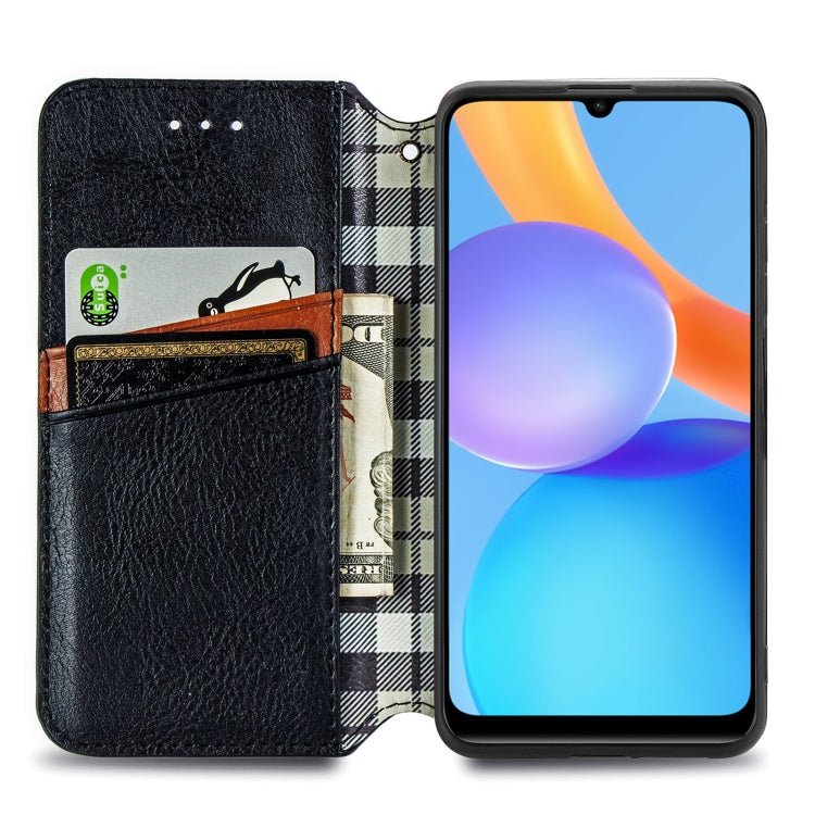 For Honor Play 5T Youth Cubic Grid Pressed Horizontal Flip Magnetic Leather Case with Holder & Card Slots & Wallet