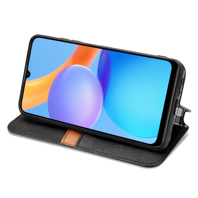 For Honor Play 5T Youth Cubic Grid Pressed Horizontal Flip Magnetic Leather Case with Holder & Card Slots & Wallet