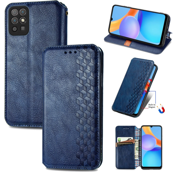 For Honor Play 5T Youth Cubic Grid Pressed Horizontal Flip Magnetic Leather Case with Holder & Card Slots & Wallet