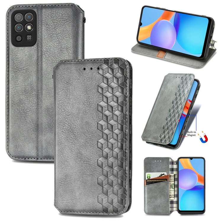 For Honor Play 5T Youth Cubic Grid Pressed Horizontal Flip Magnetic Leather Case with Holder & Card Slots & Wallet