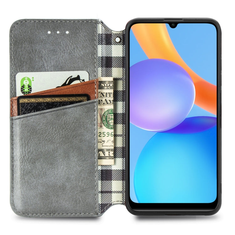 For Honor Play 5T Youth Cubic Grid Pressed Horizontal Flip Magnetic Leather Case with Holder & Card Slots & Wallet