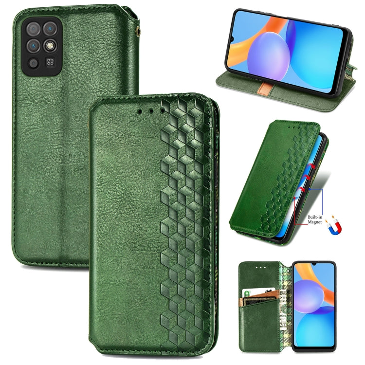 For Honor Play 5T Youth Cubic Grid Pressed Horizontal Flip Magnetic Leather Case with Holder & Card Slots & Wallet