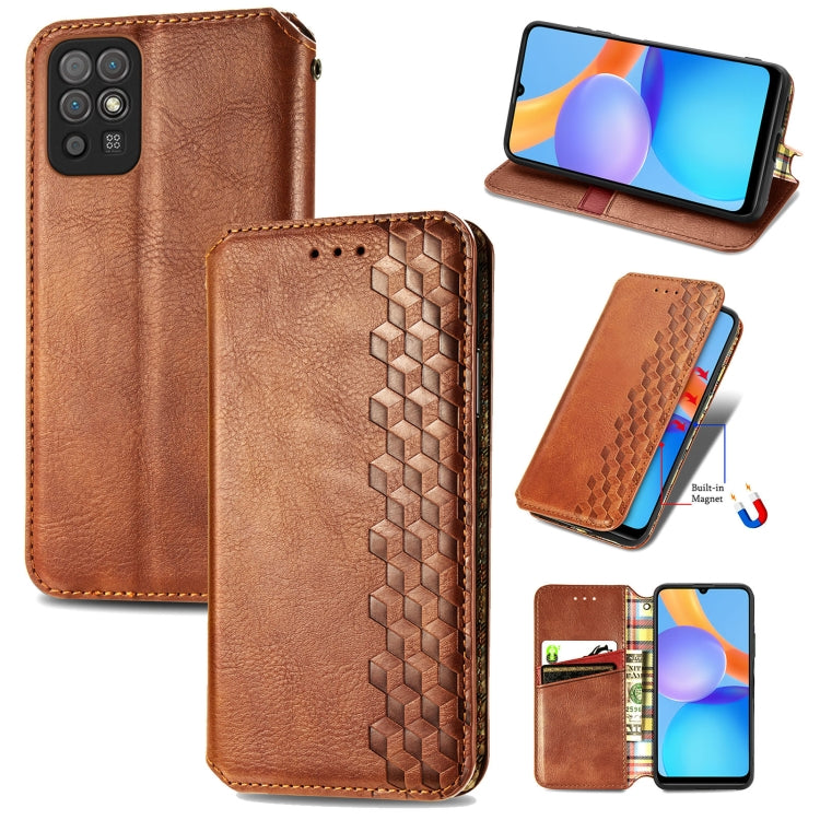 For Honor Play 5T Youth Cubic Grid Pressed Horizontal Flip Magnetic Leather Case with Holder & Card Slots & Wallet